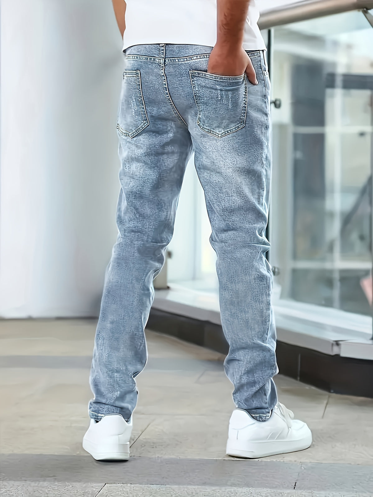 WASHED STRETCH DENIM JEANS FOR MEN