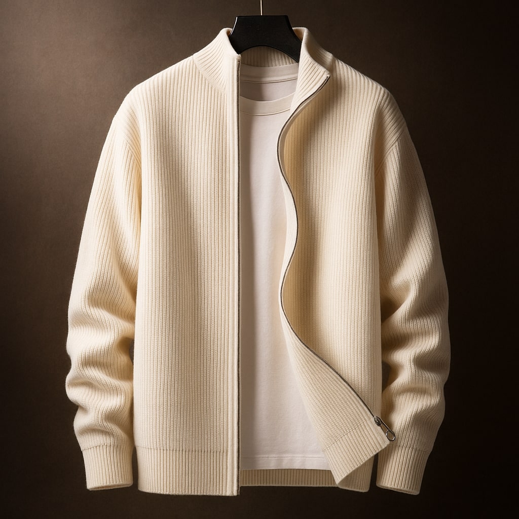 RIBBED ZIP SWEATER FOR MEN