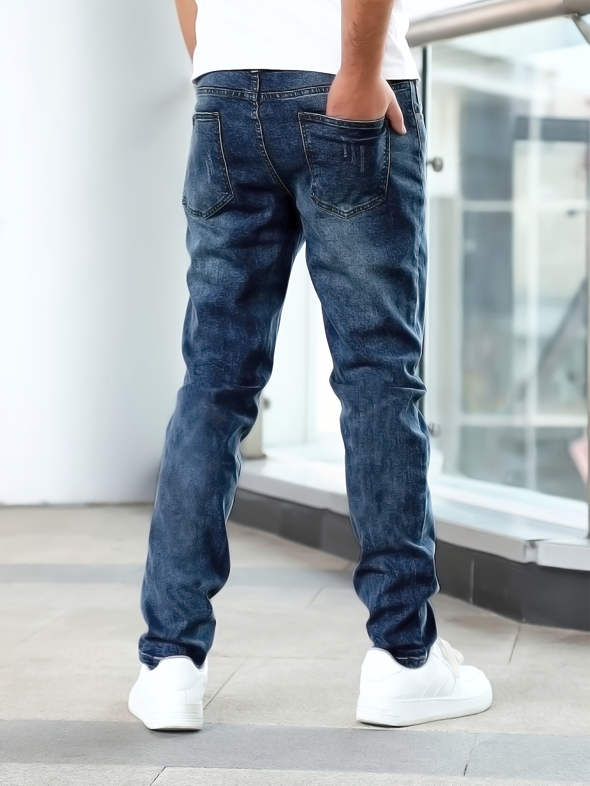 WASHED STRETCH DENIM JEANS FOR MEN