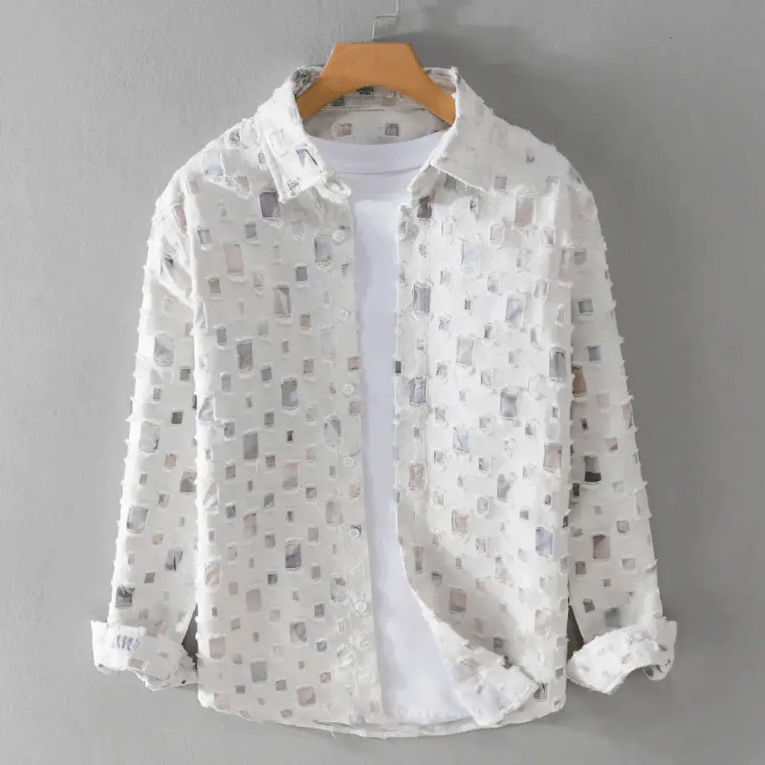FRAYED DENIM SHIRT FOR MEN