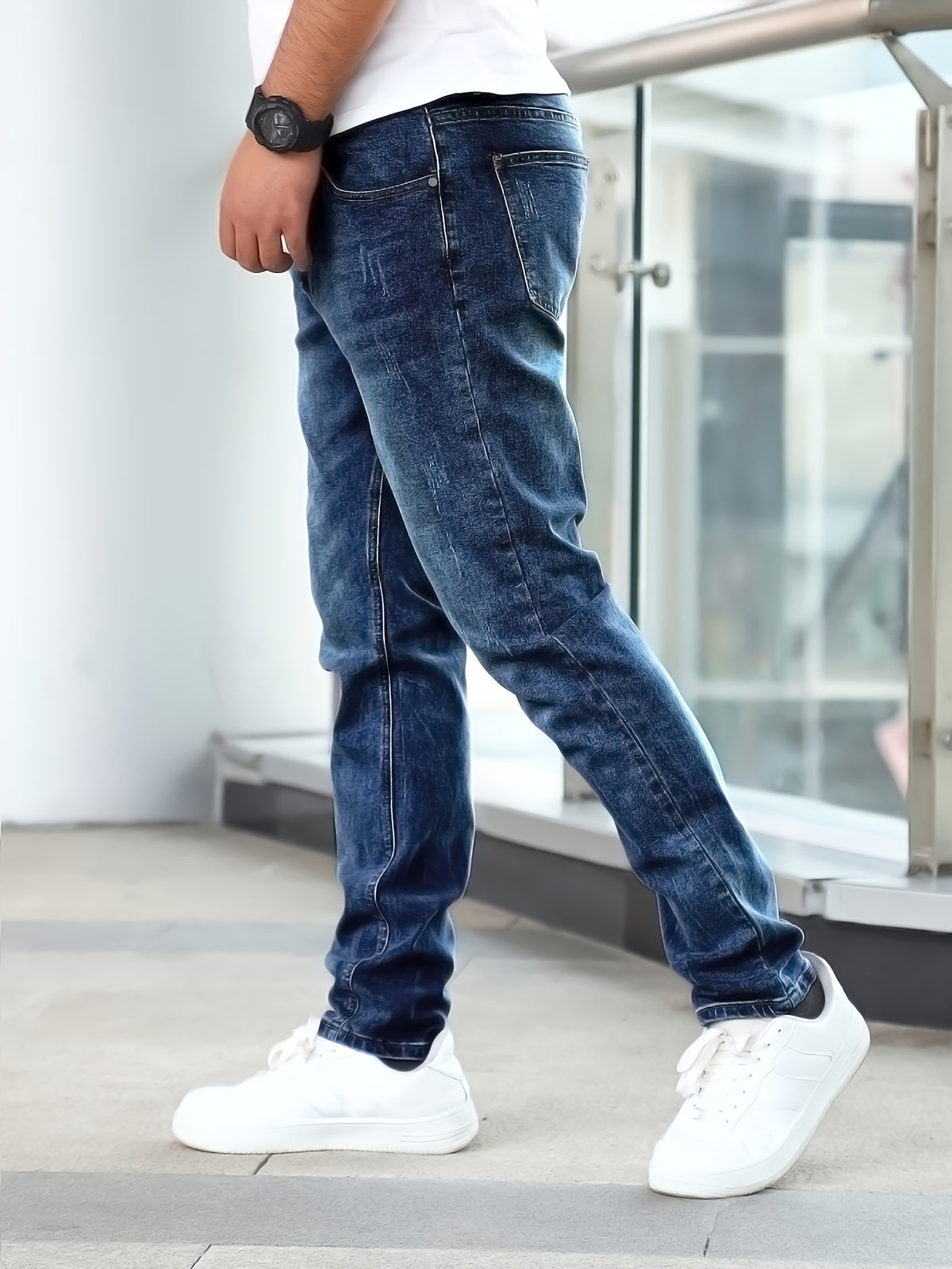 WASHED STRETCH DENIM JEANS FOR MEN