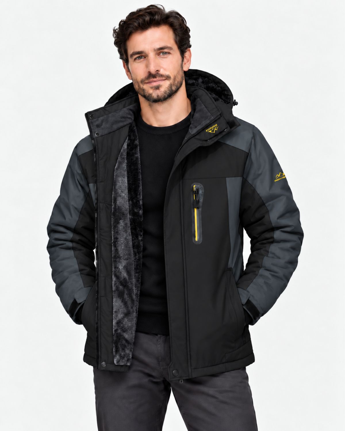 PLUSH LINED HOODED JACKET FOR MEN