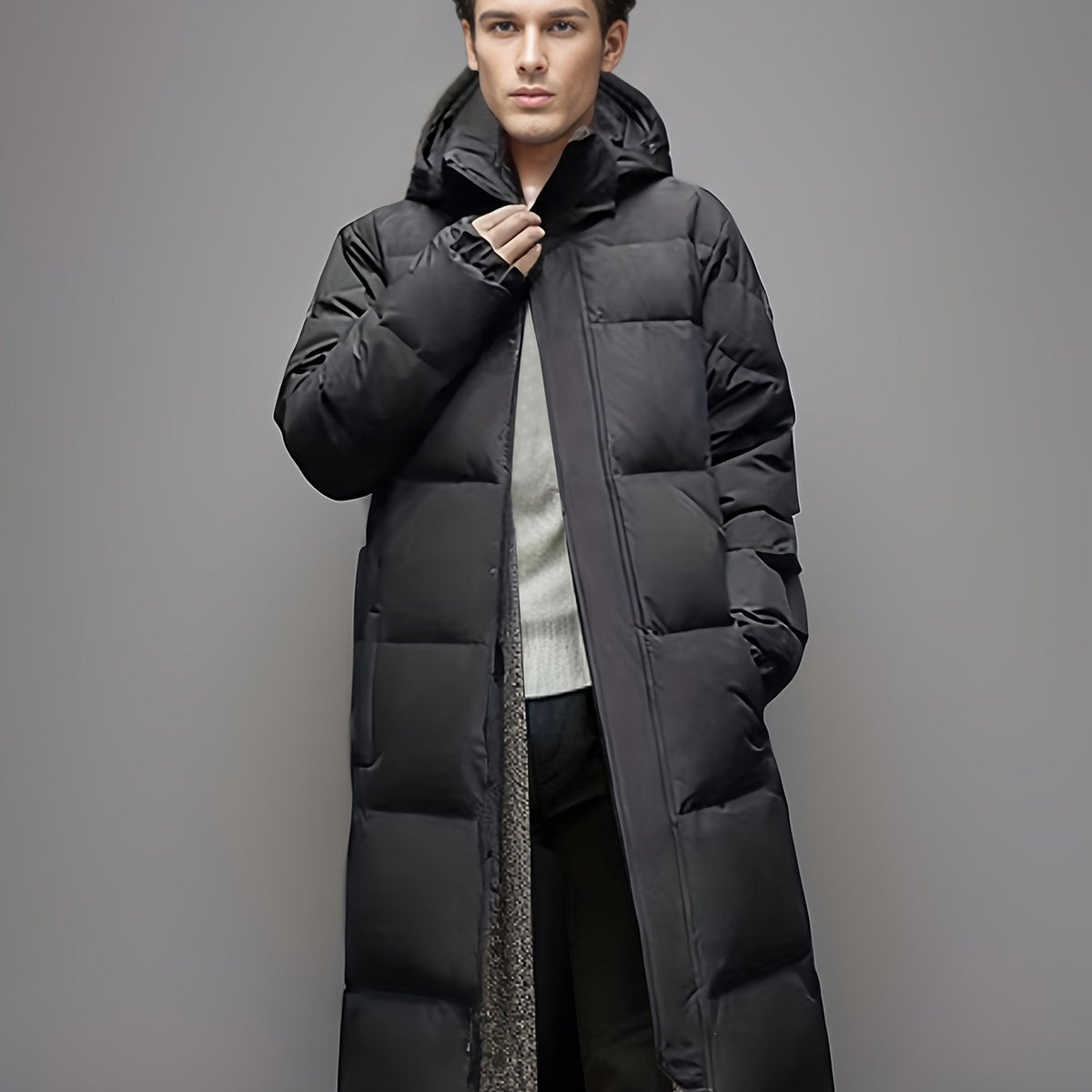 LONG HOODED PUFFER COAT FOR MEN