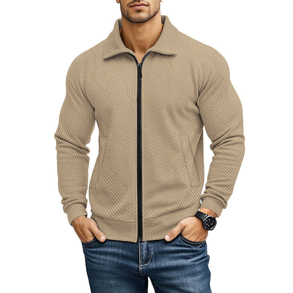 RIBBED FULL ZIP CARDIGAN FOR MEN