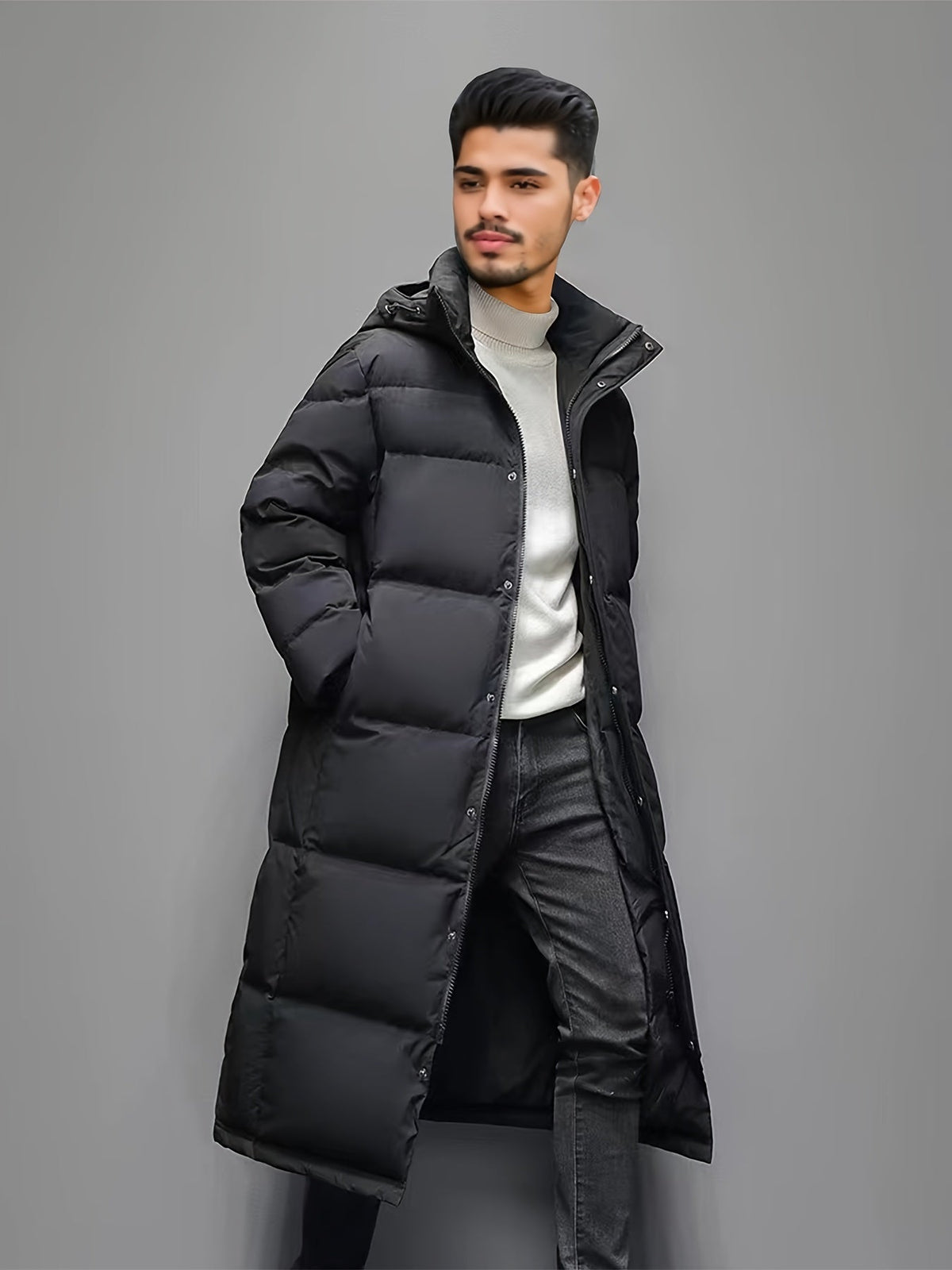 LONG HOODED PUFFER COAT FOR MEN