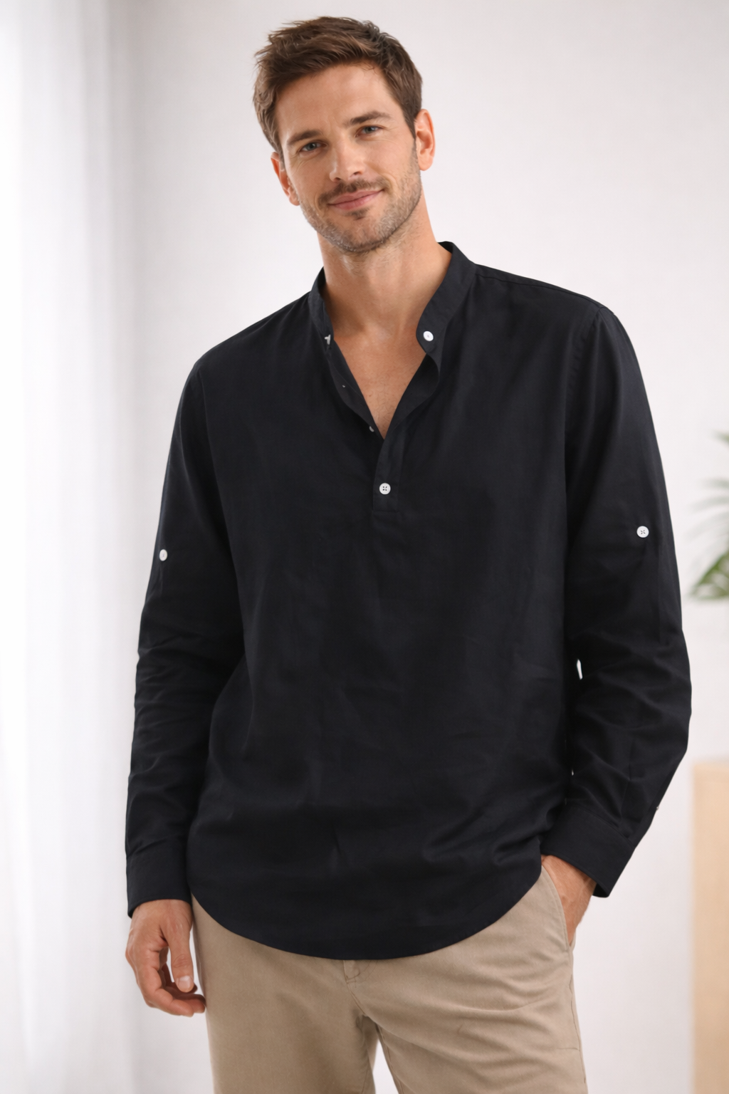 LONG SLEEVE HENLEY SHIRT FOR MEN