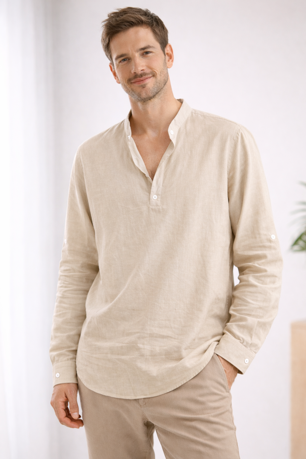 LONG SLEEVE HENLEY SHIRT FOR MEN