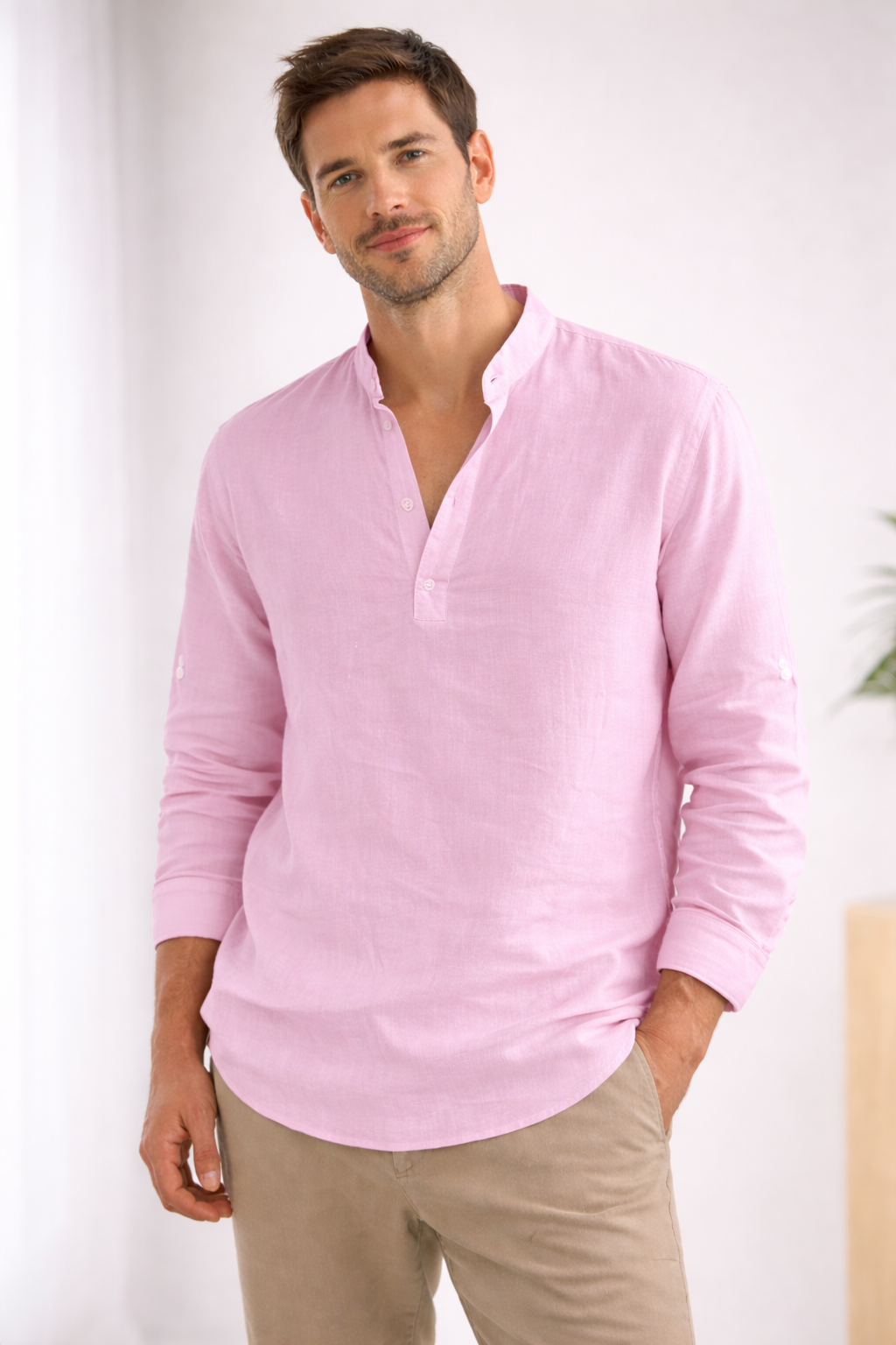 LONG SLEEVE HENLEY SHIRT FOR MEN