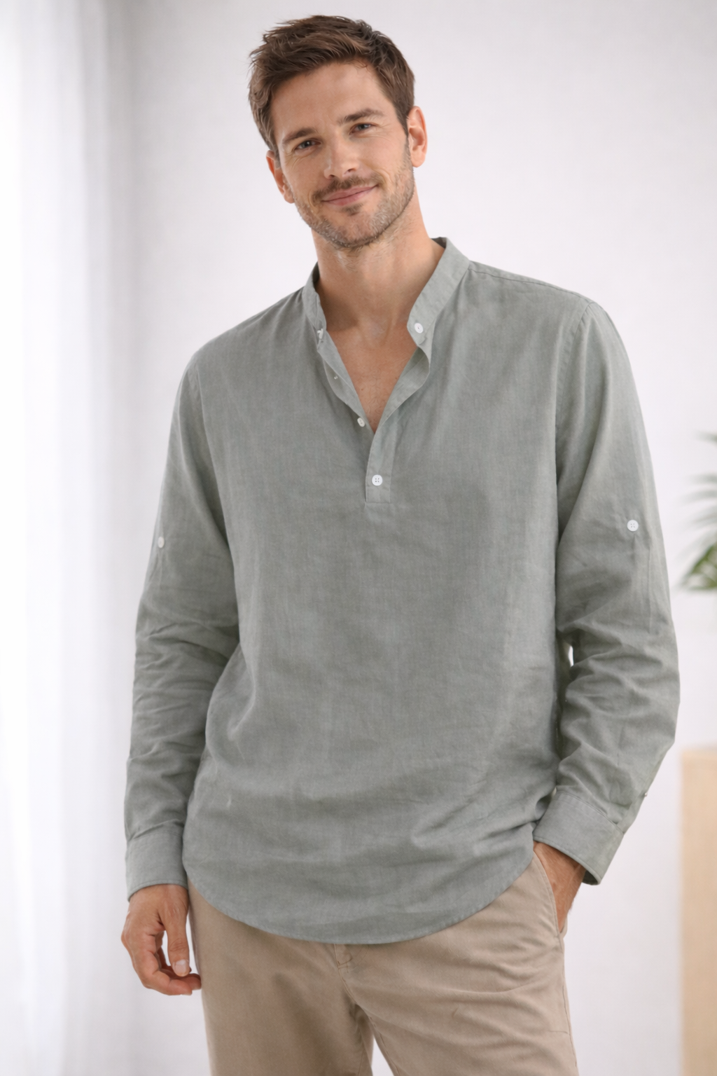 LONG SLEEVE HENLEY SHIRT FOR MEN