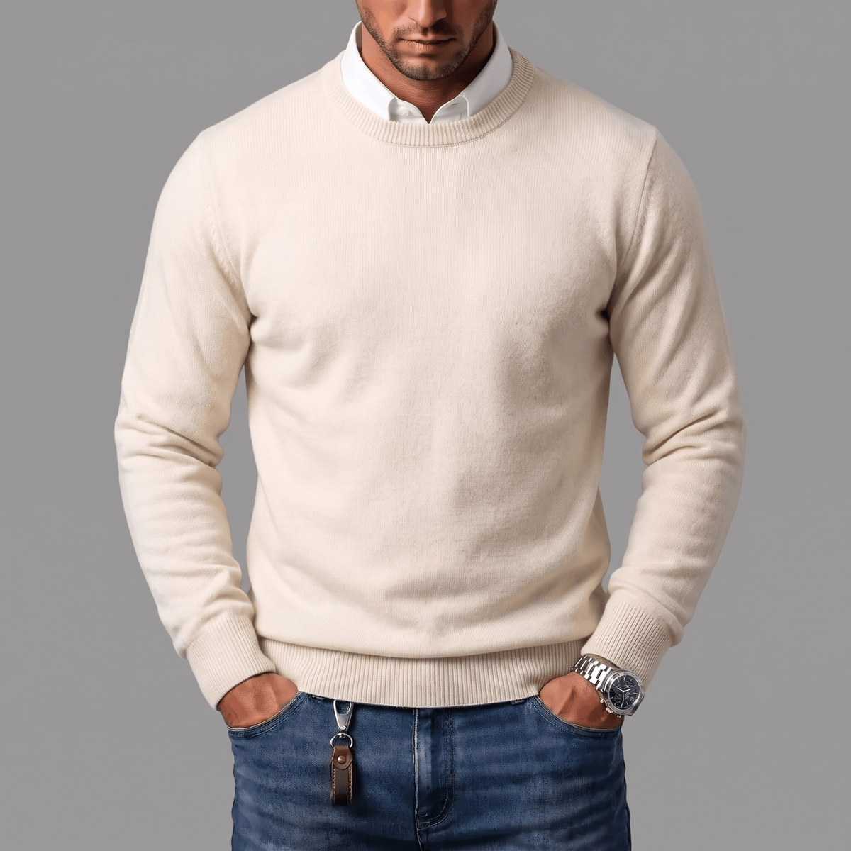 RIBBED CREW NECK SWEATER FOR MEN (VIP)