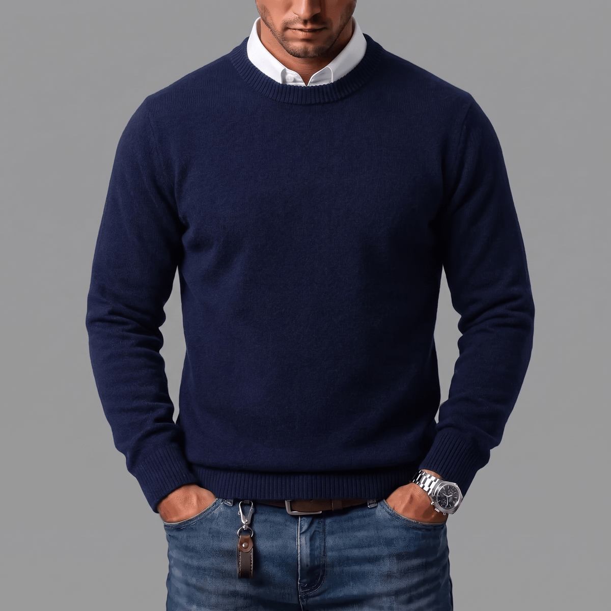 RIBBED CREW NECK SWEATER FOR MEN (VIP)