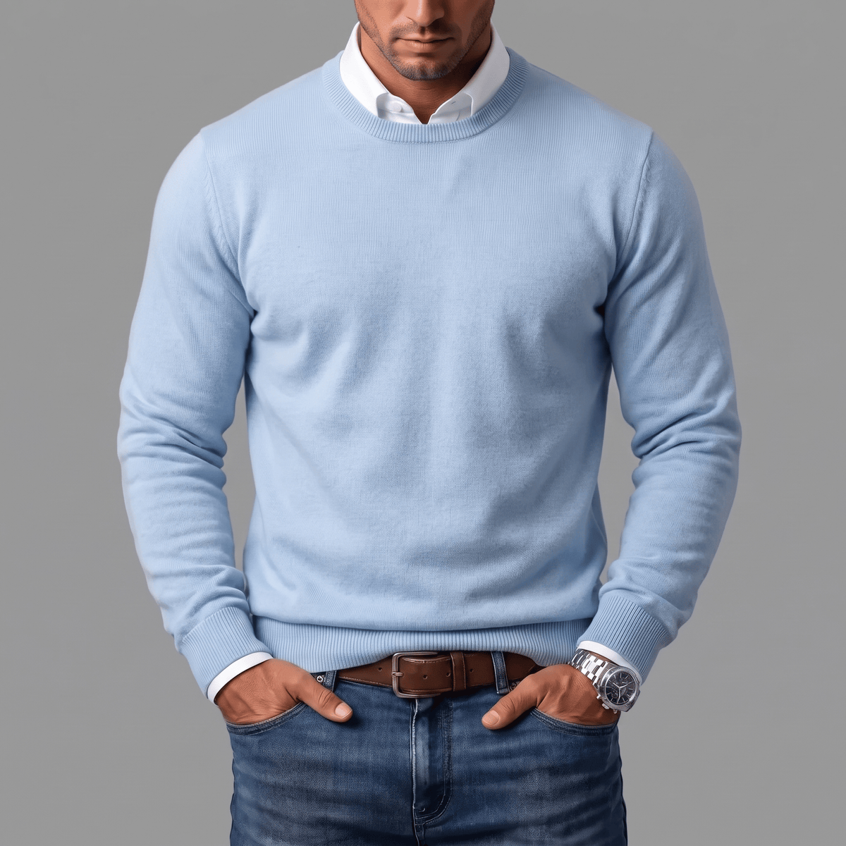 RIBBED CREW NECK SWEATER FOR MEN (VIP)