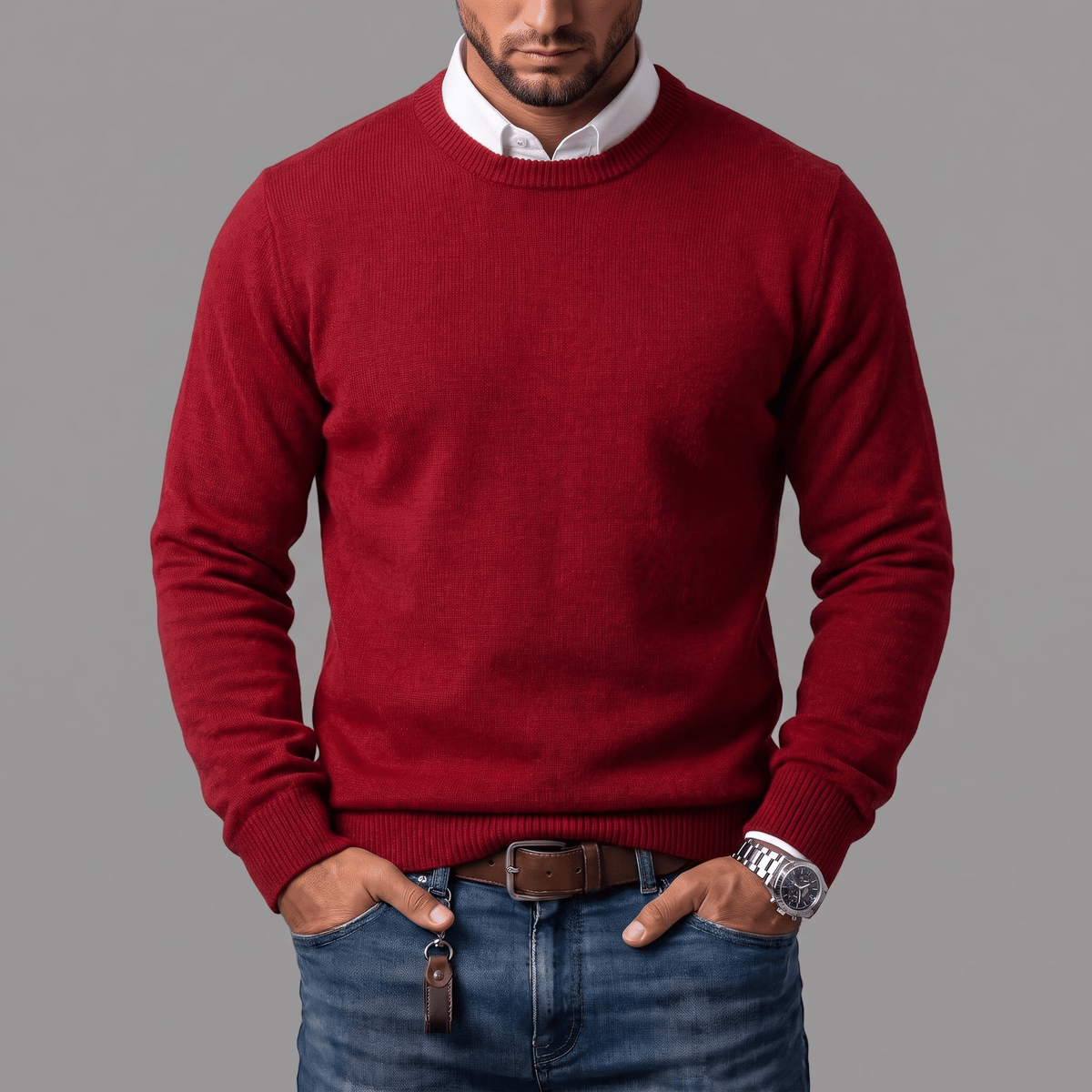 RIBBED CREW NECK SWEATER FOR MEN (VIP)