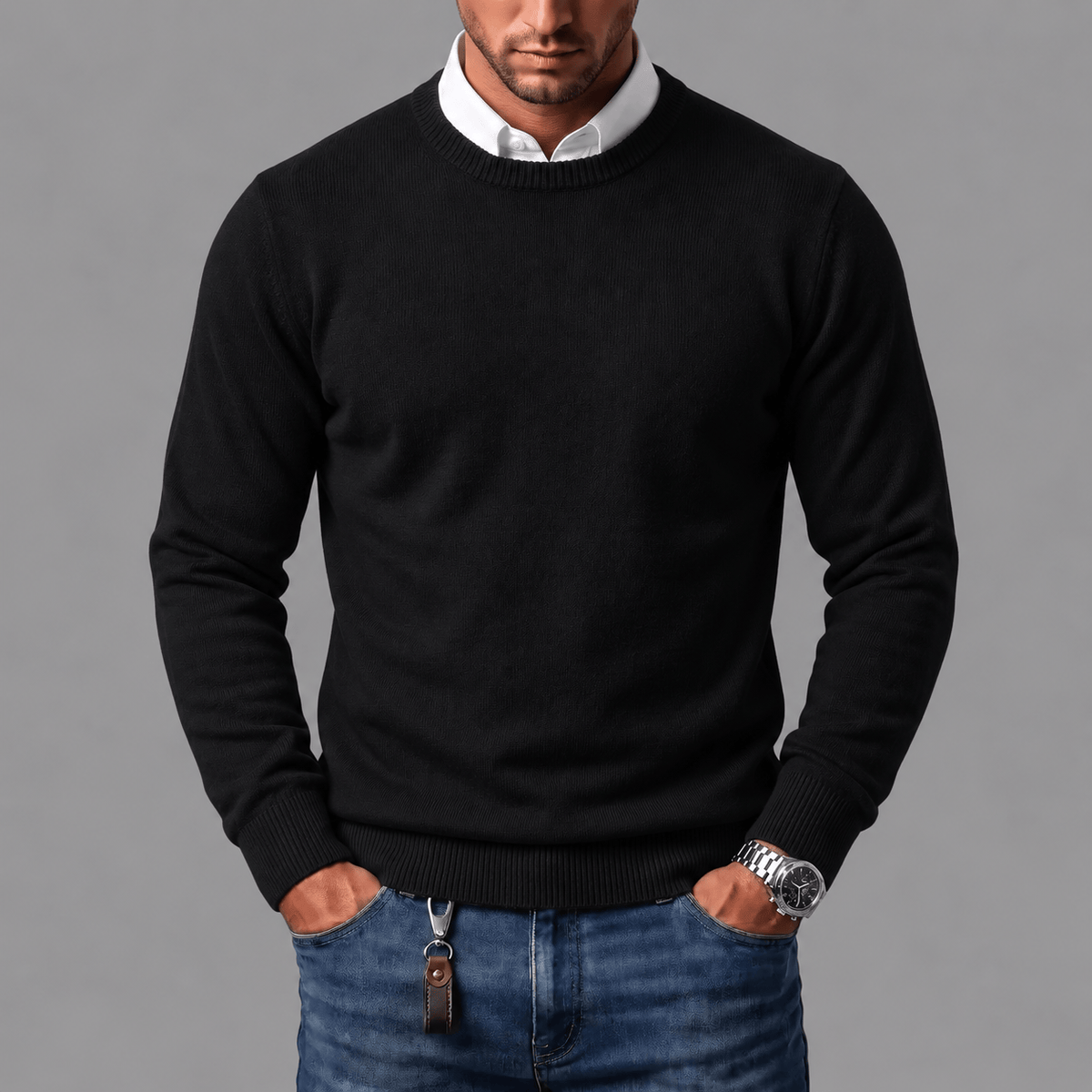 RIBBED CREW NECK SWEATER FOR MEN (VIP)