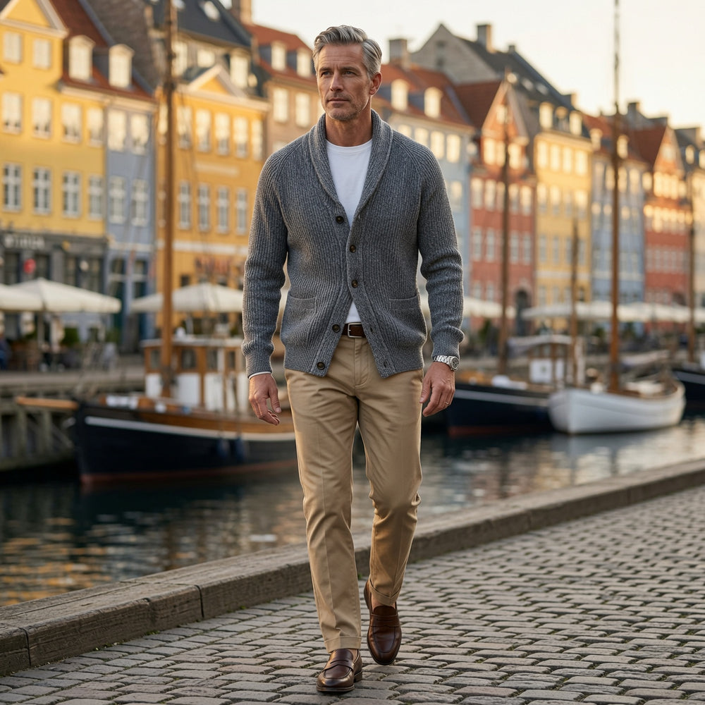 RIBBED SHAWL COLLAR CARDIGAN FOR MEN