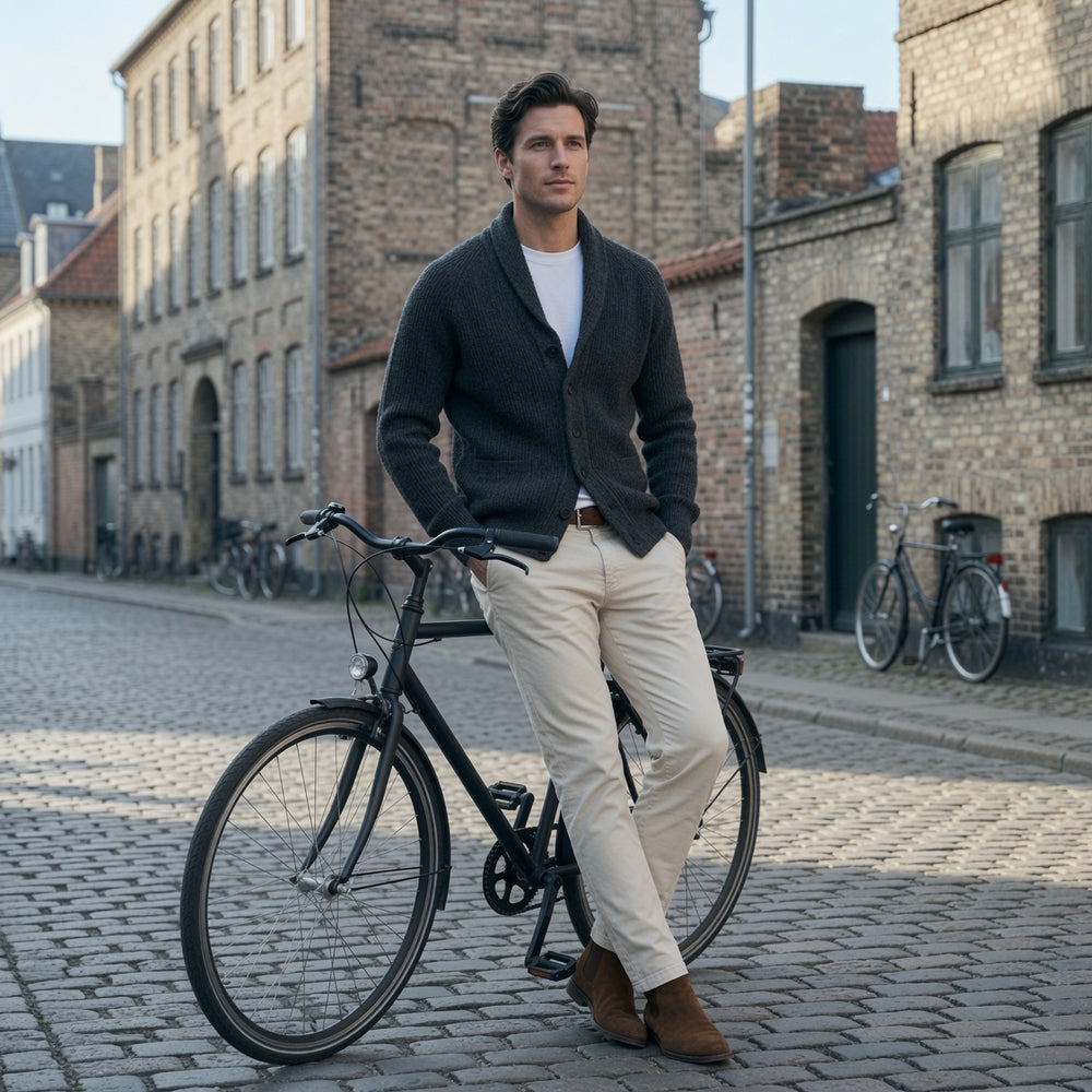 RIBBED SHAWL COLLAR CARDIGAN FOR MEN