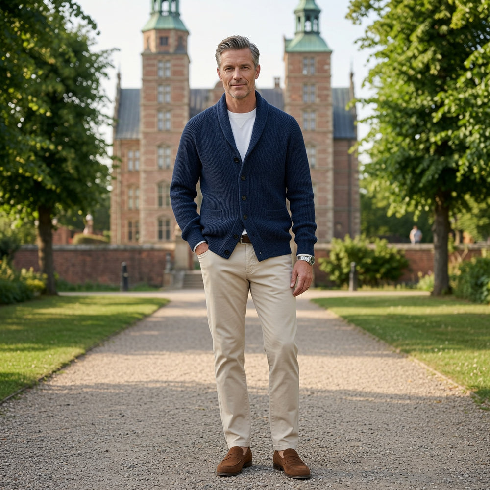 RIBBED SHAWL COLLAR CARDIGAN FOR MEN
