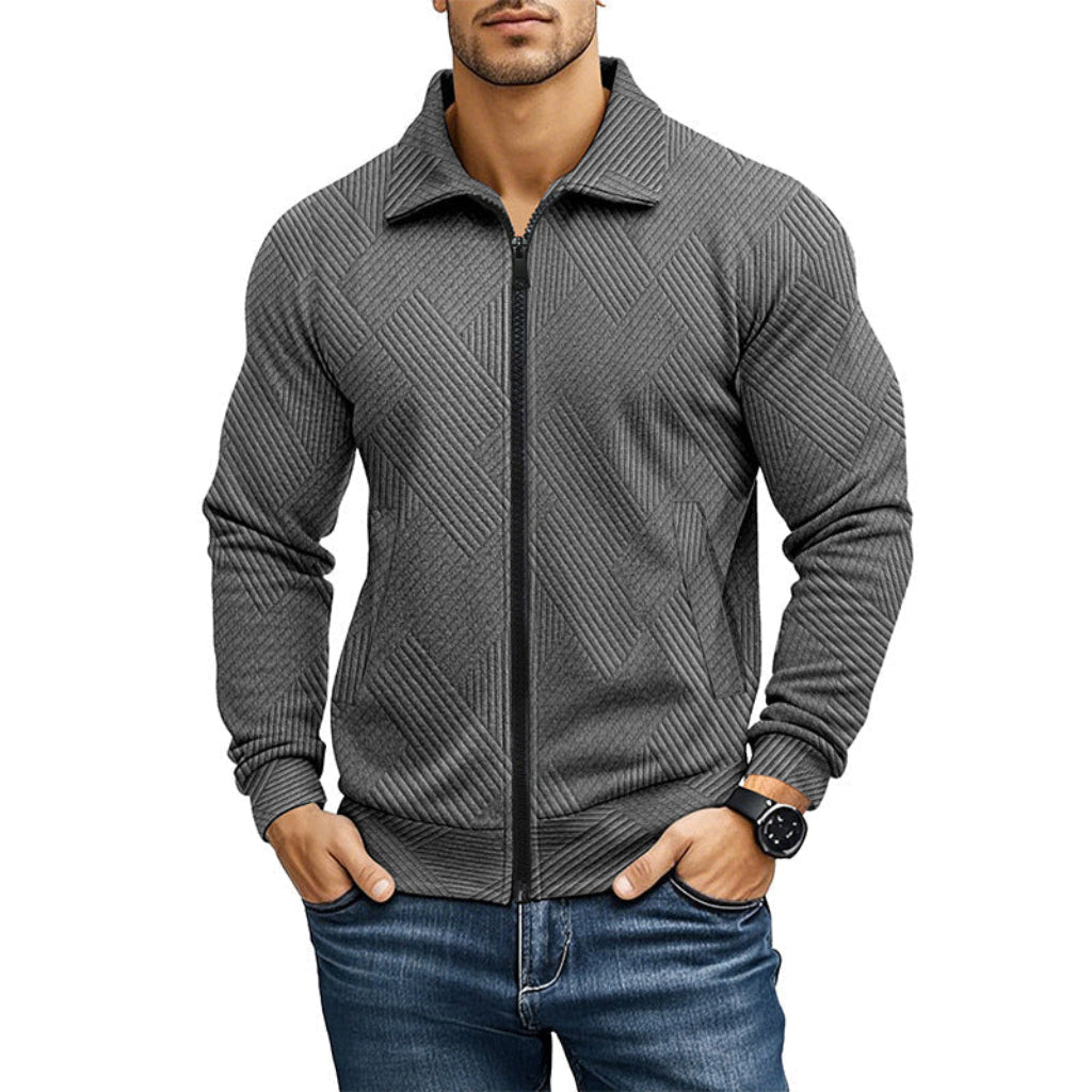 RIBBED FULL ZIP CARDIGAN FOR MEN