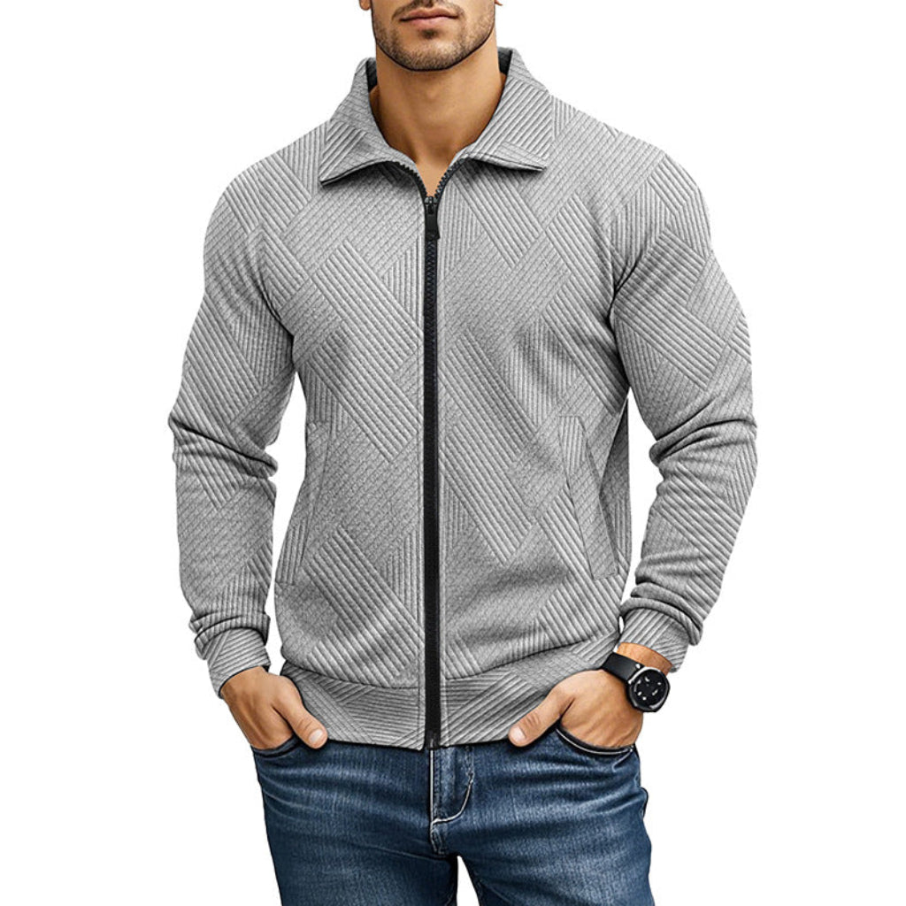 RIBBED FULL ZIP CARDIGAN FOR MEN