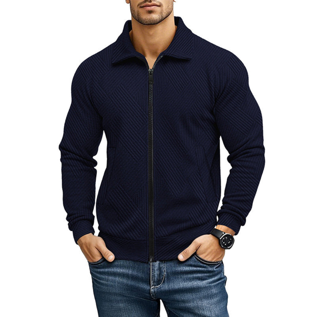 RIBBED FULL ZIP CARDIGAN FOR MEN