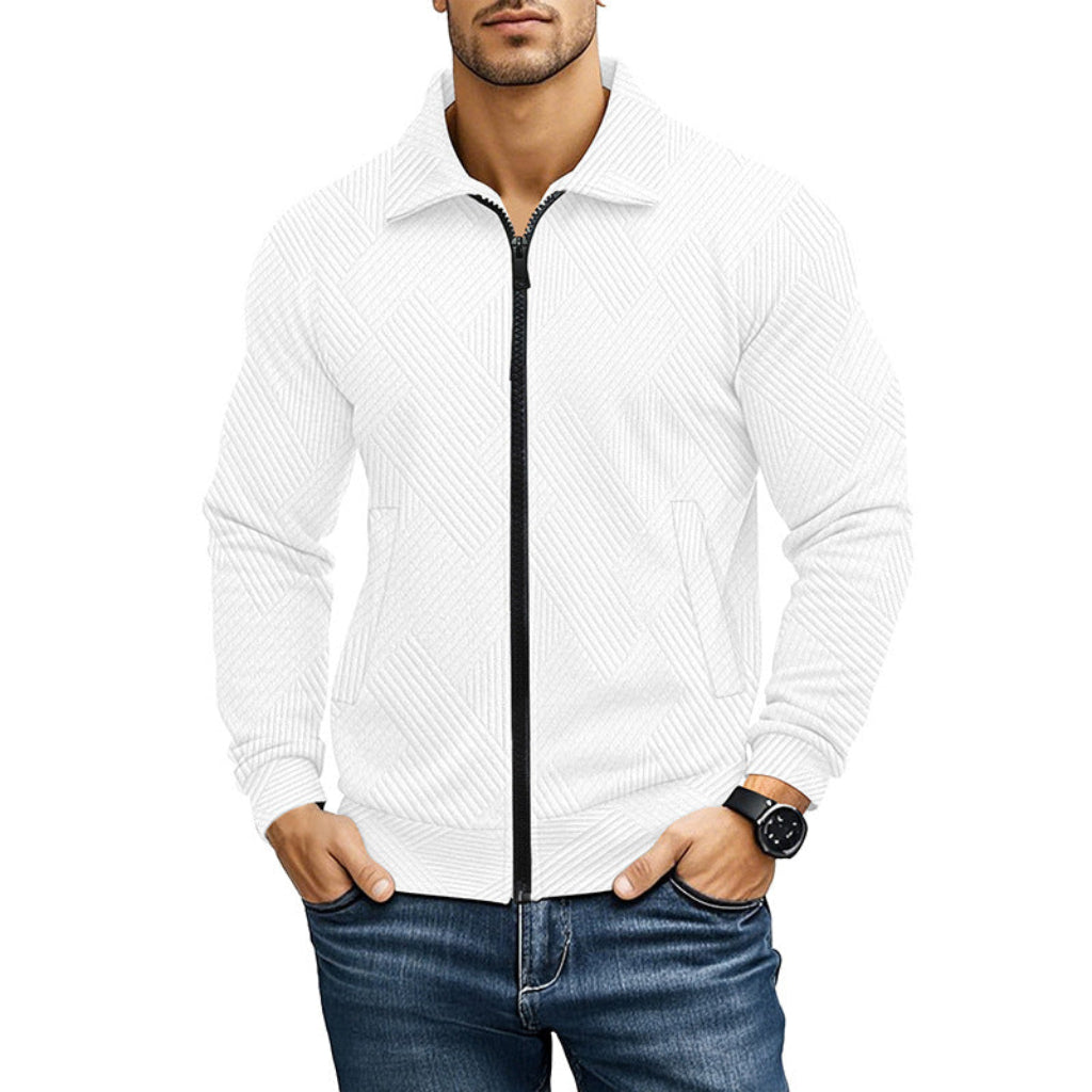 RIBBED FULL ZIP CARDIGAN FOR MEN