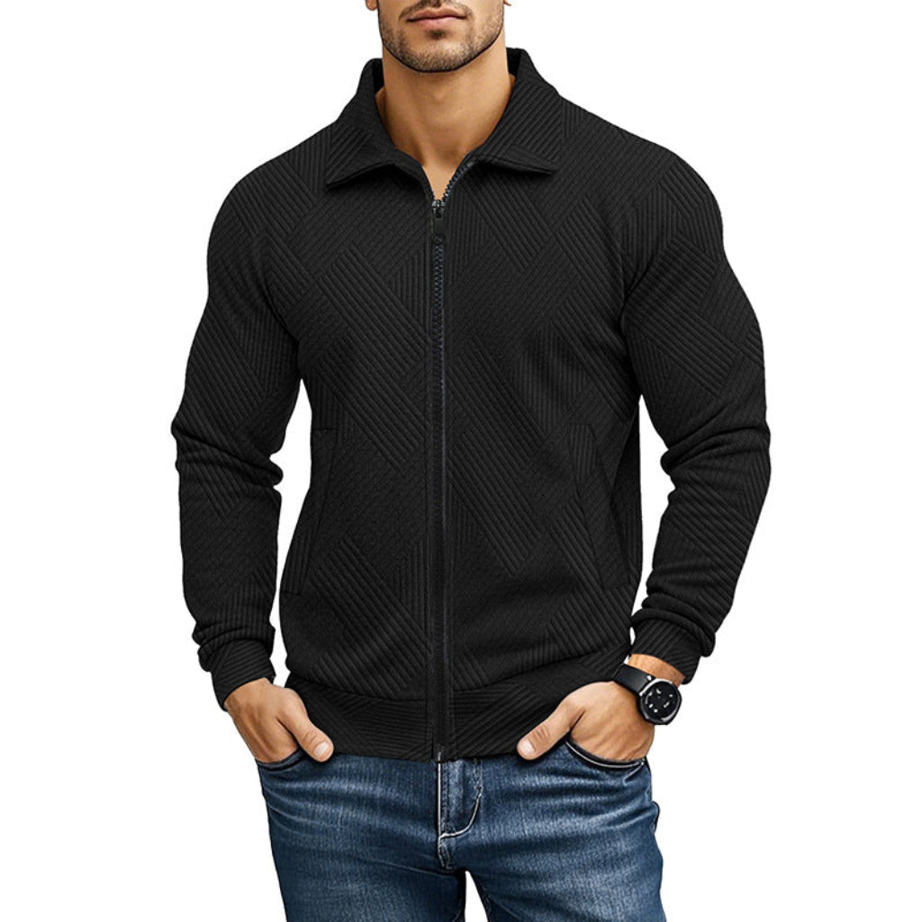 RIBBED FULL ZIP CARDIGAN FOR MEN