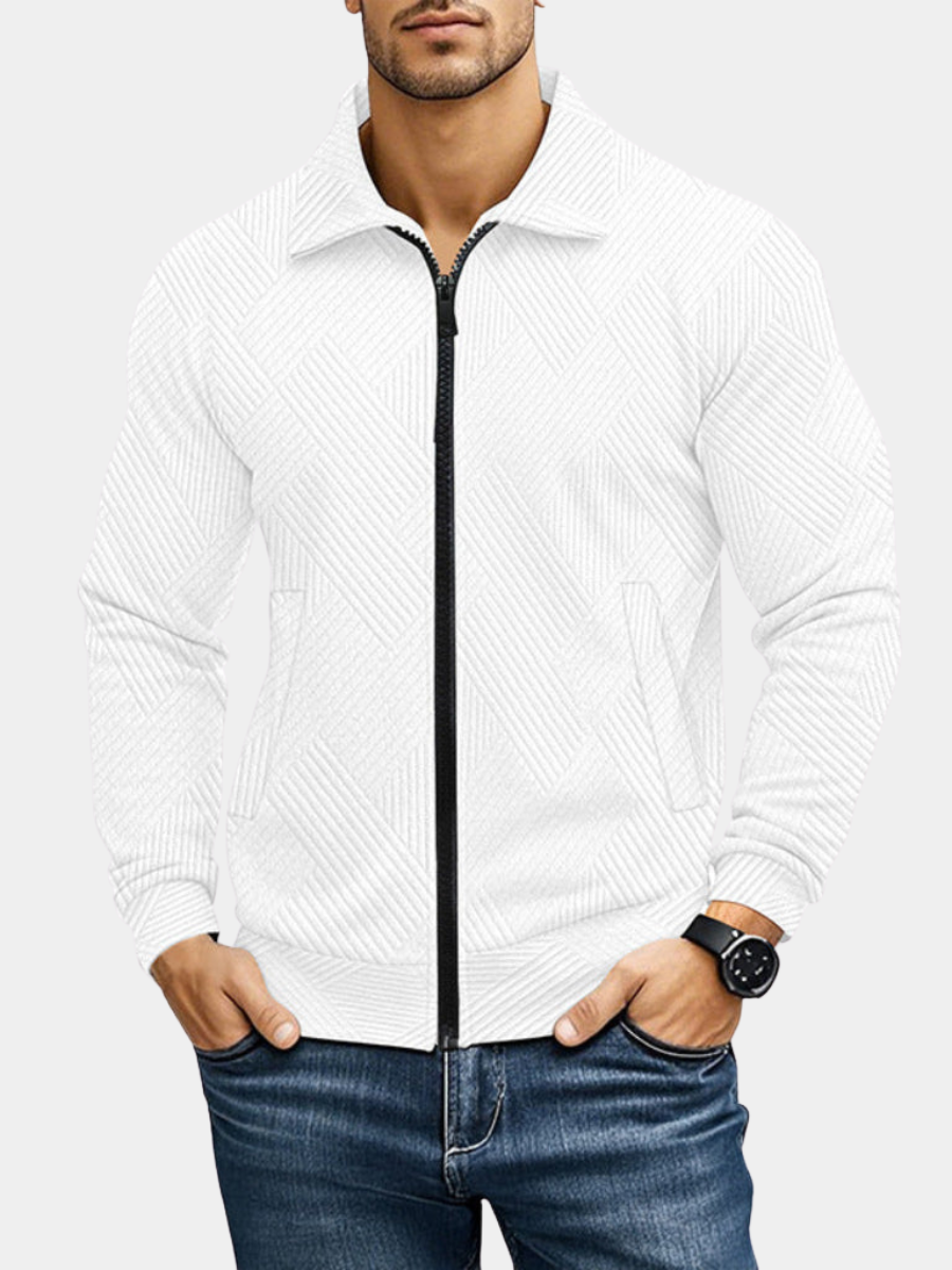 RIBBED FULL ZIP CARDIGAN FOR MEN