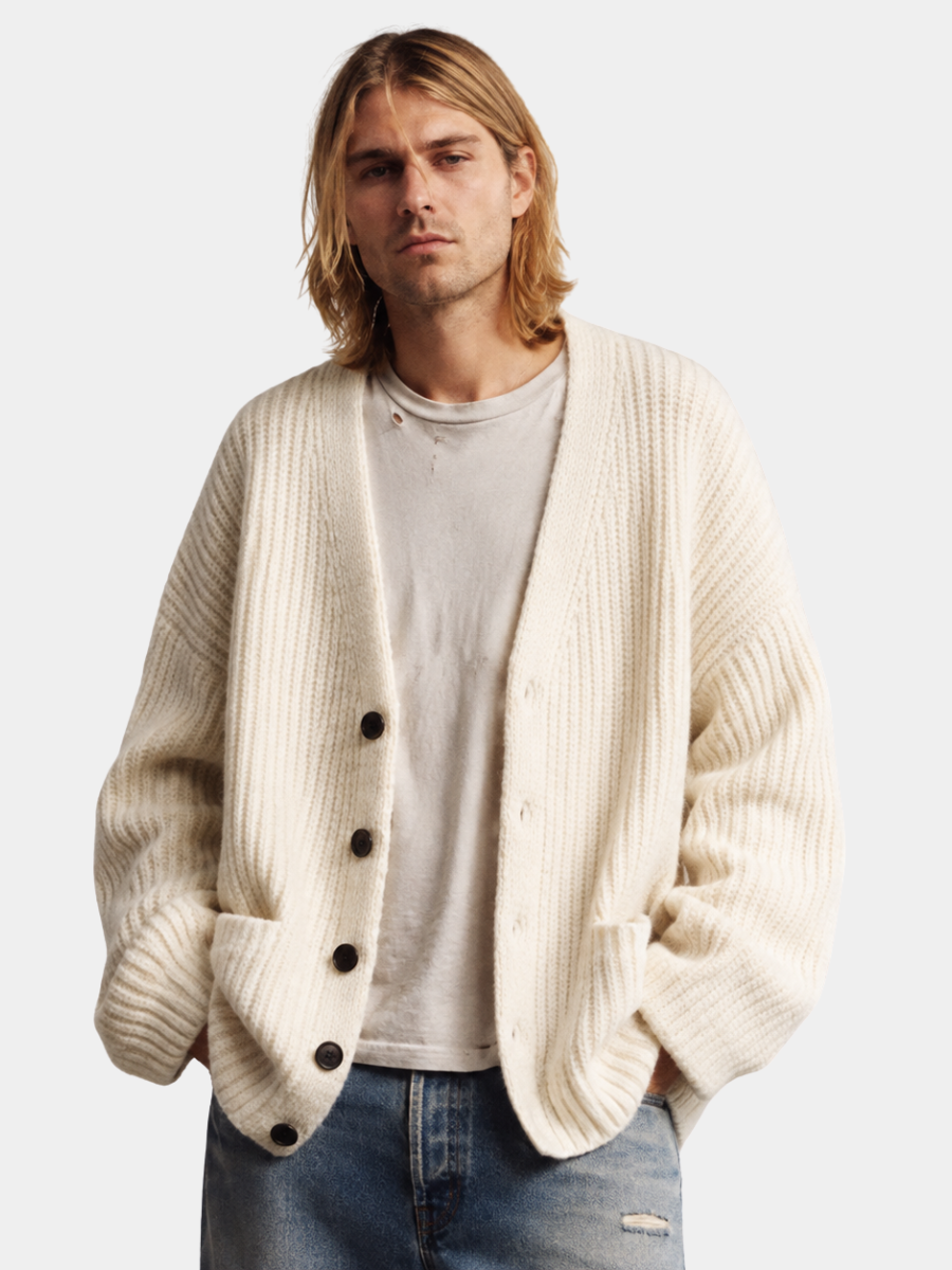 RELAXED V NECK CARDIGAN FOR MEN
