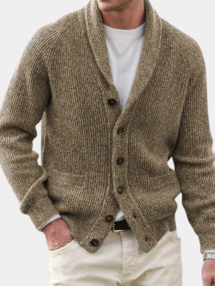 RIBBED SHAWL COLLAR CARDIGAN FOR MEN