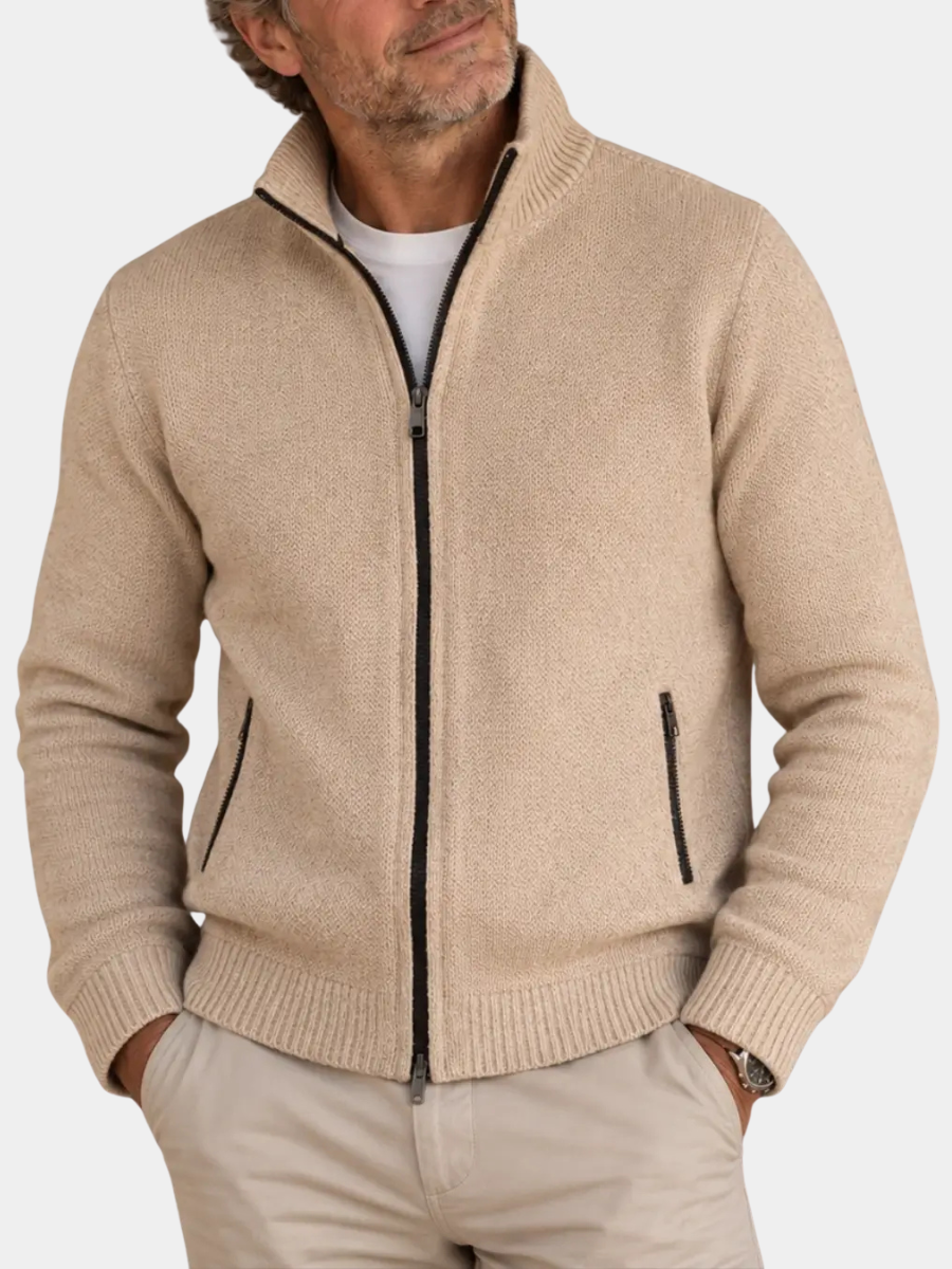 TEXTURED KNIT ZIP JACKET FOR MEN