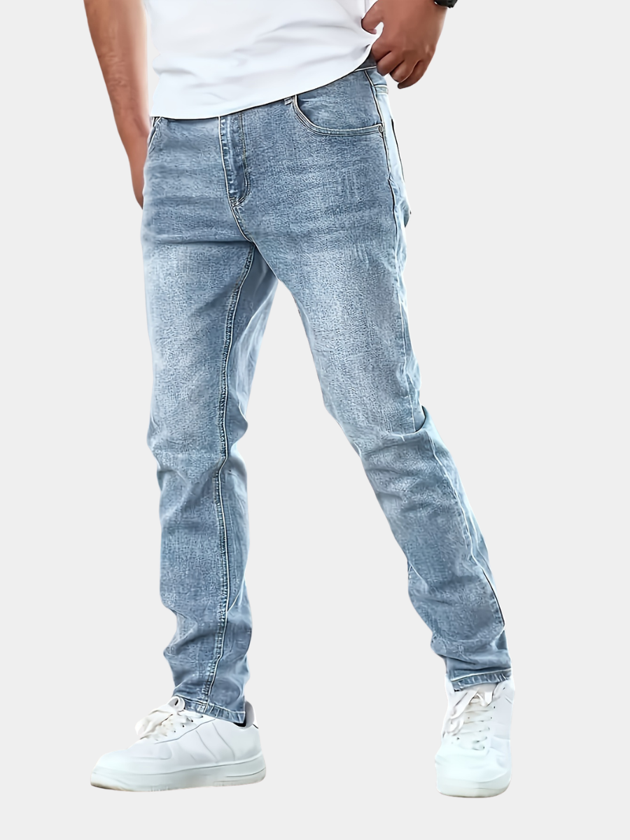 WASHED STRETCH DENIM JEANS FOR MEN