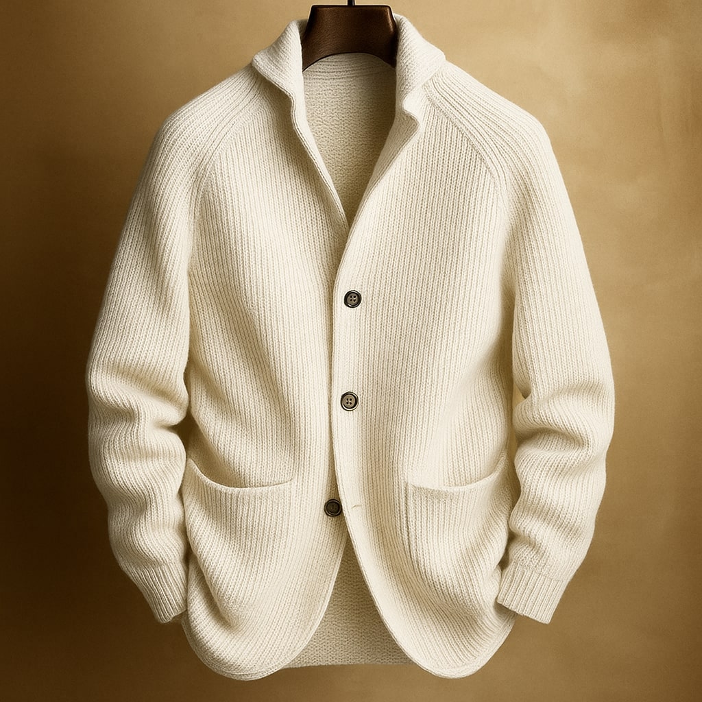 RIBBED WOOL CARDIGAN FOR MEN