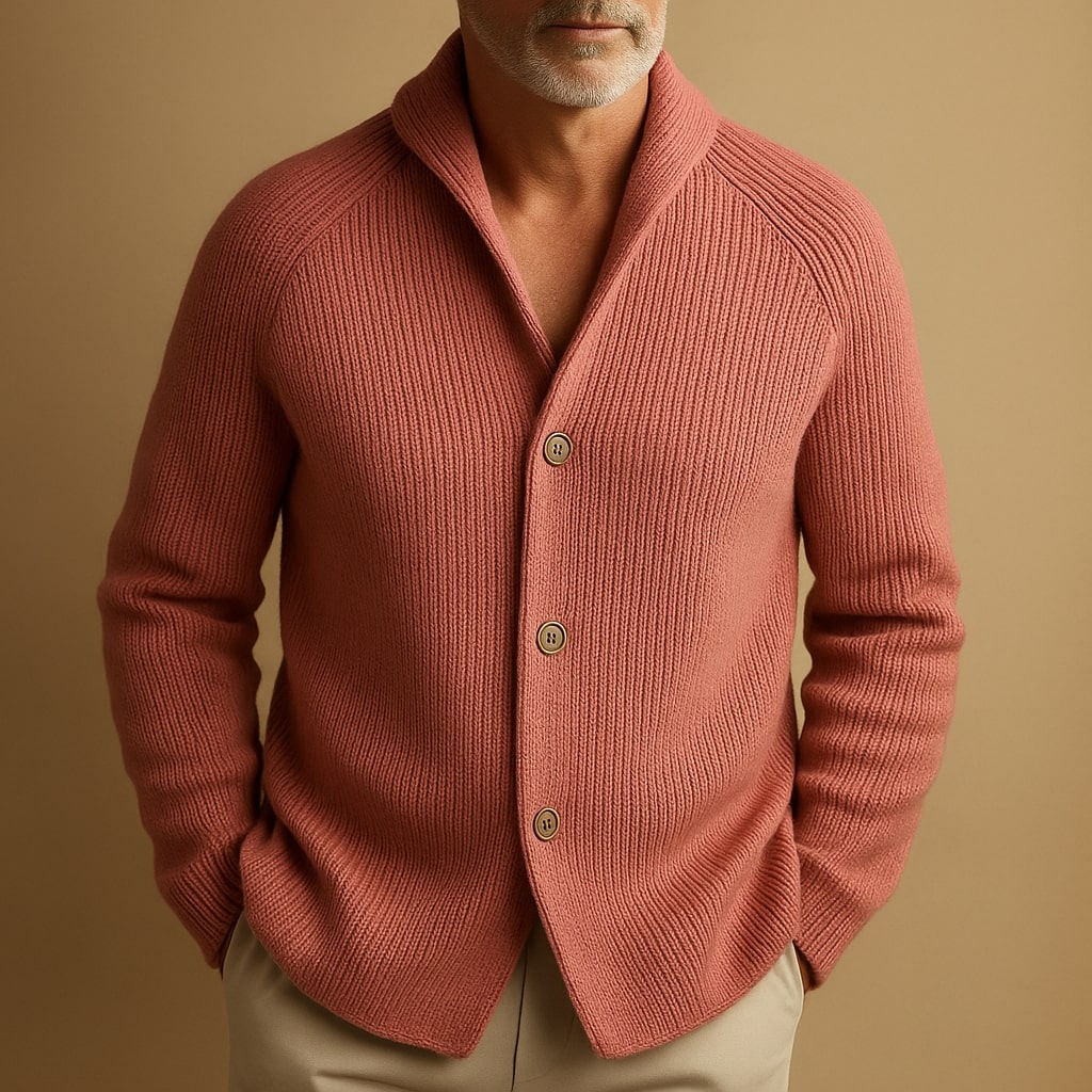 RIBBED WOOL CARDIGAN FOR MEN