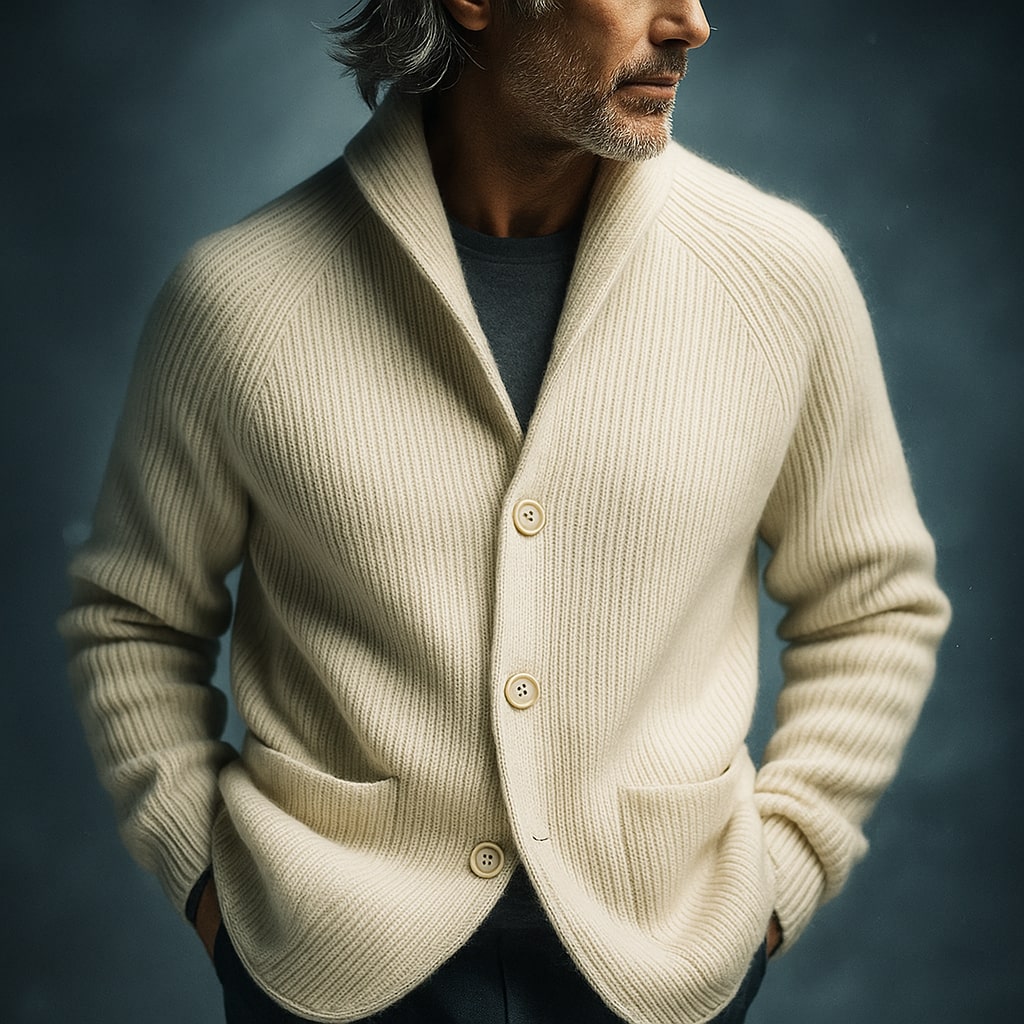 RIBBED WOOL CARDIGAN FOR MEN