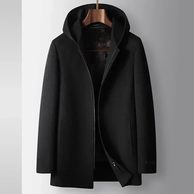 WOOL HOODED COAT FOR MEN