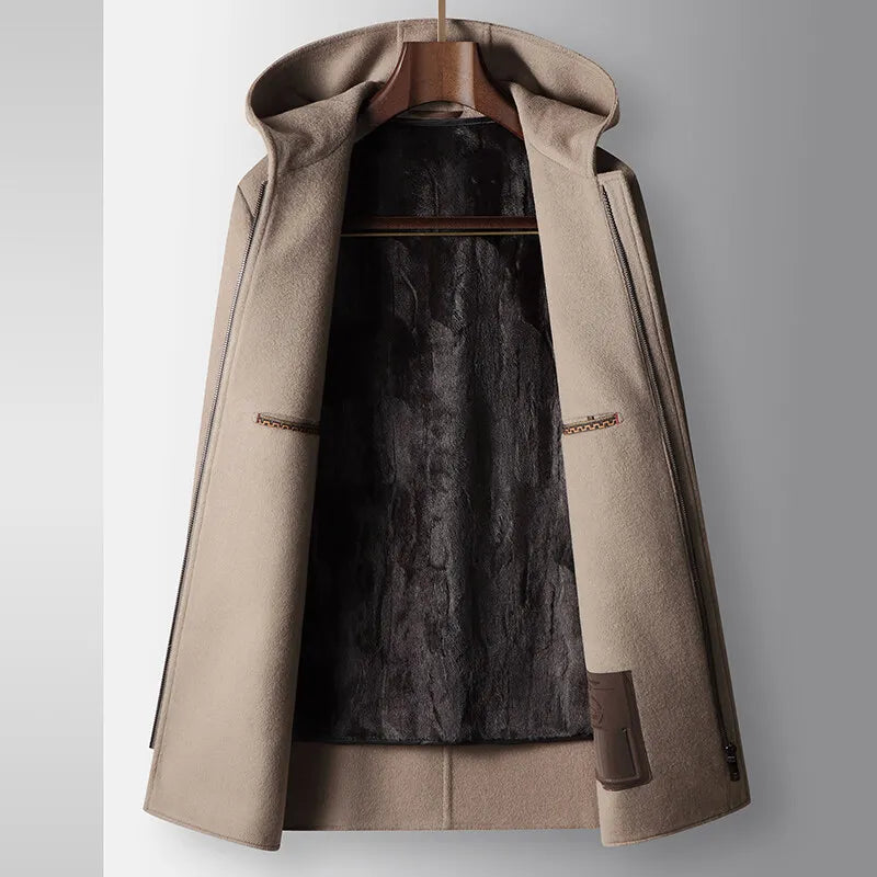 WOOL HOODED COAT FOR MEN