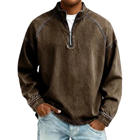 WASHED COTTON QUARTER ZIP FOR MEN