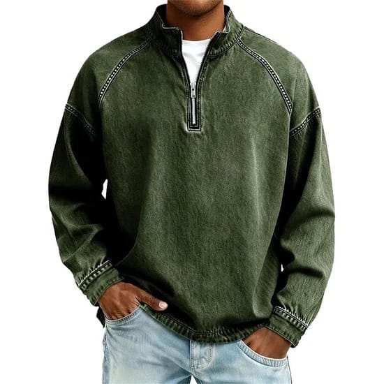 WASHED COTTON QUARTER ZIP FOR MEN