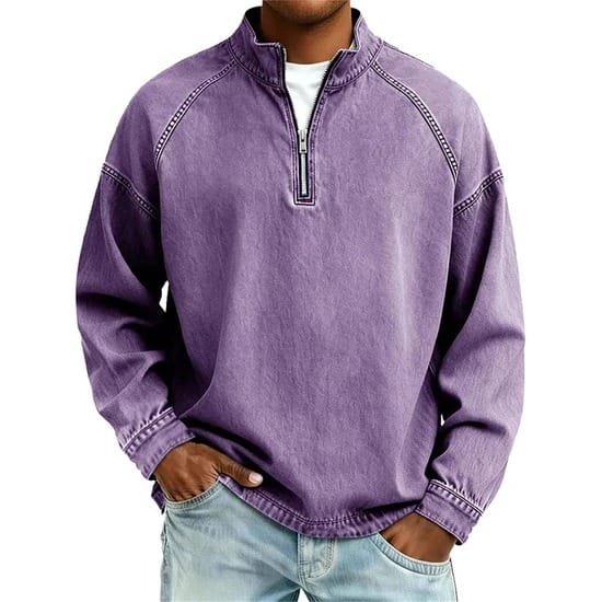 WASHED COTTON QUARTER ZIP FOR MEN
