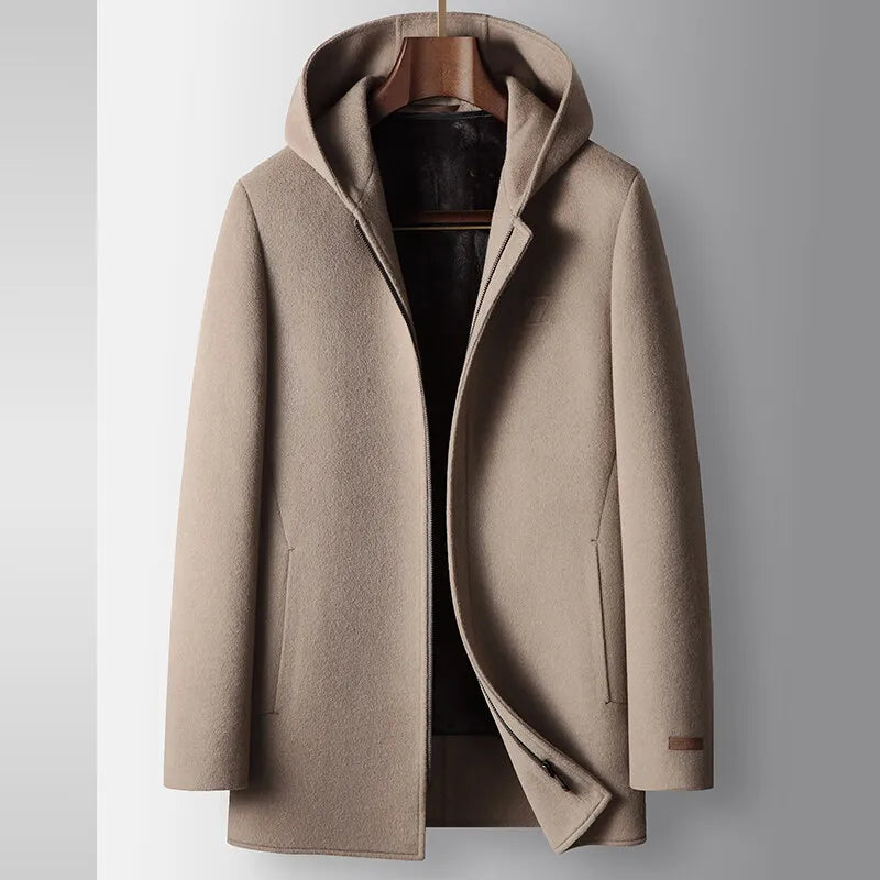 WOOL HOODED COAT FOR MEN