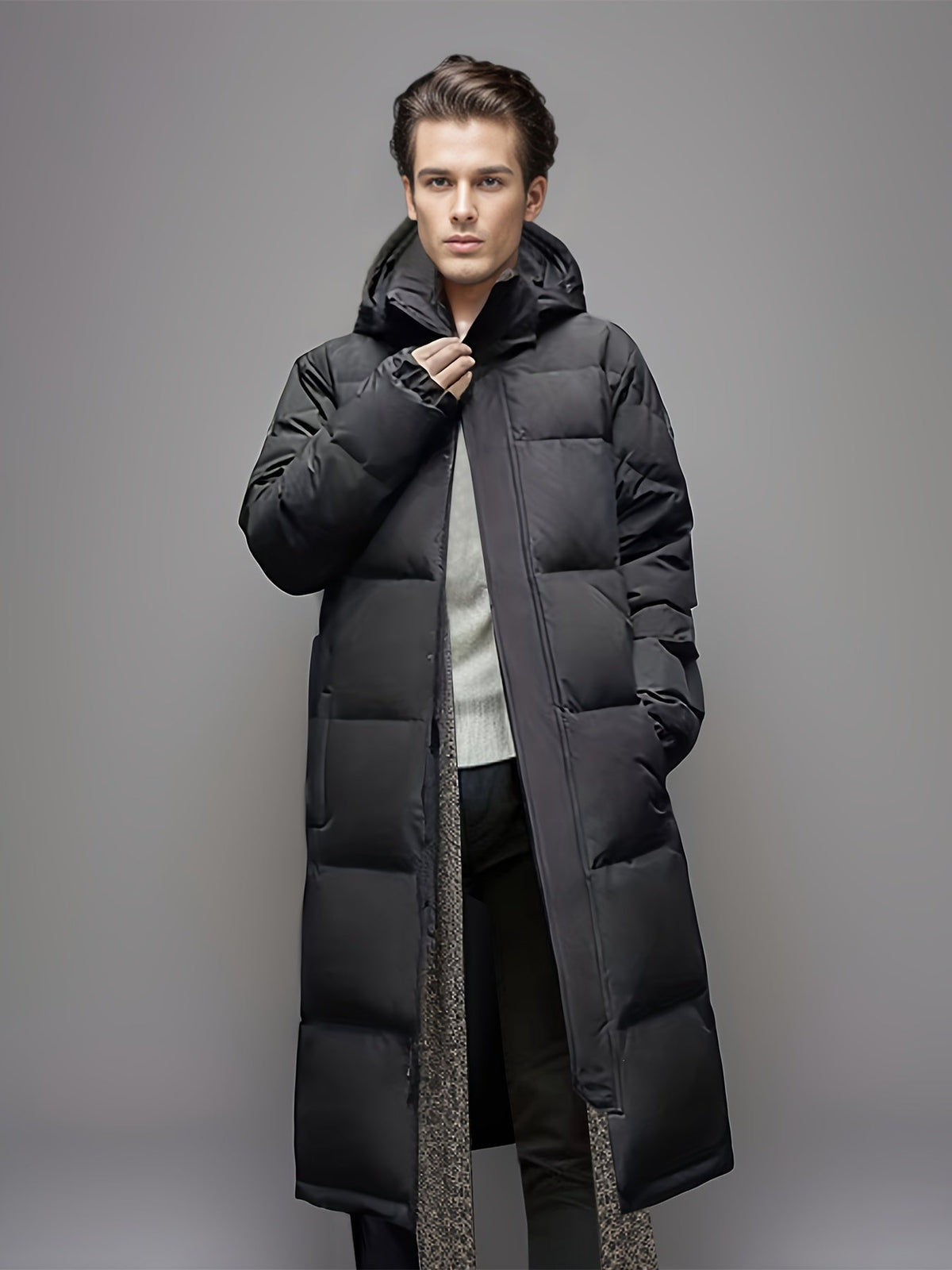 LONG HOODED PUFFER COAT FOR MEN