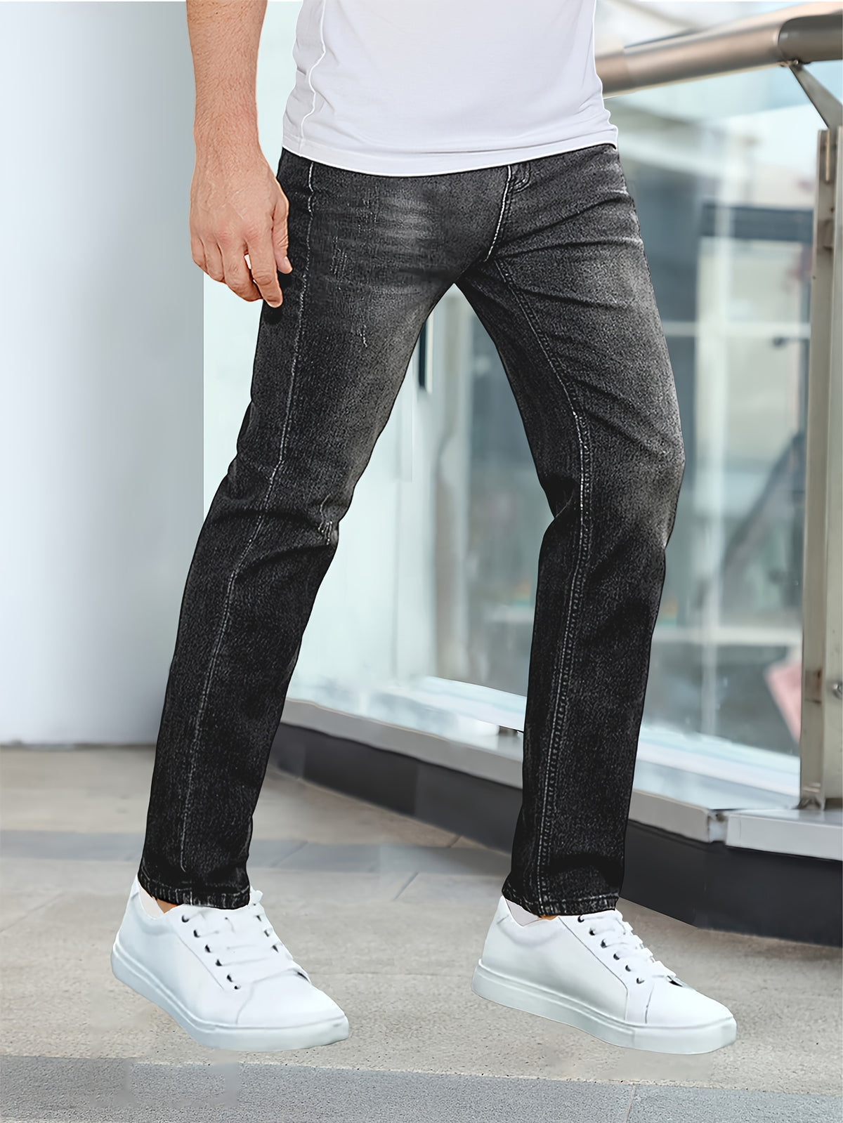WASHED STRETCH DENIM JEANS FOR MEN
