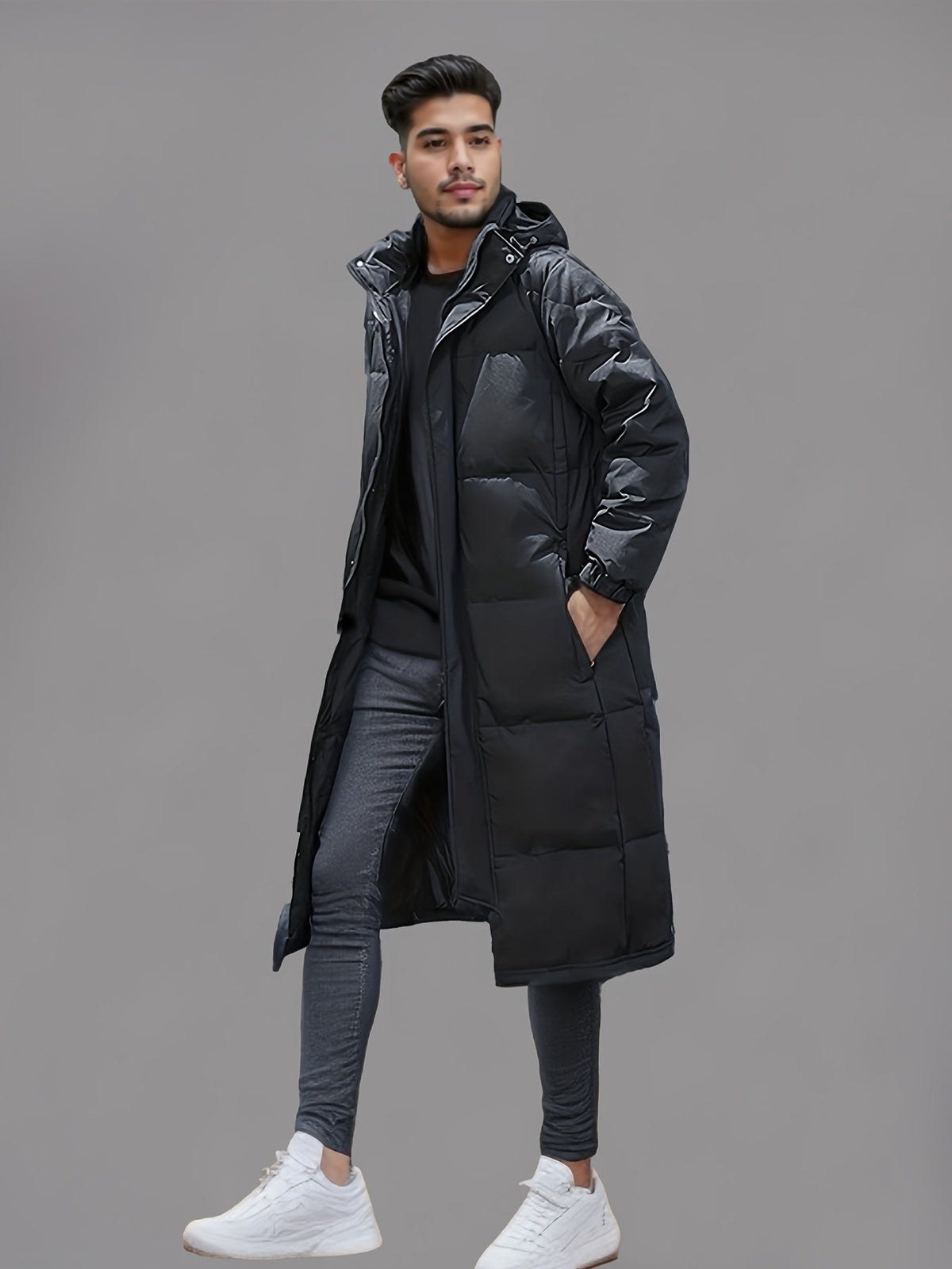 LONG HOODED PUFFER COAT FOR MEN
