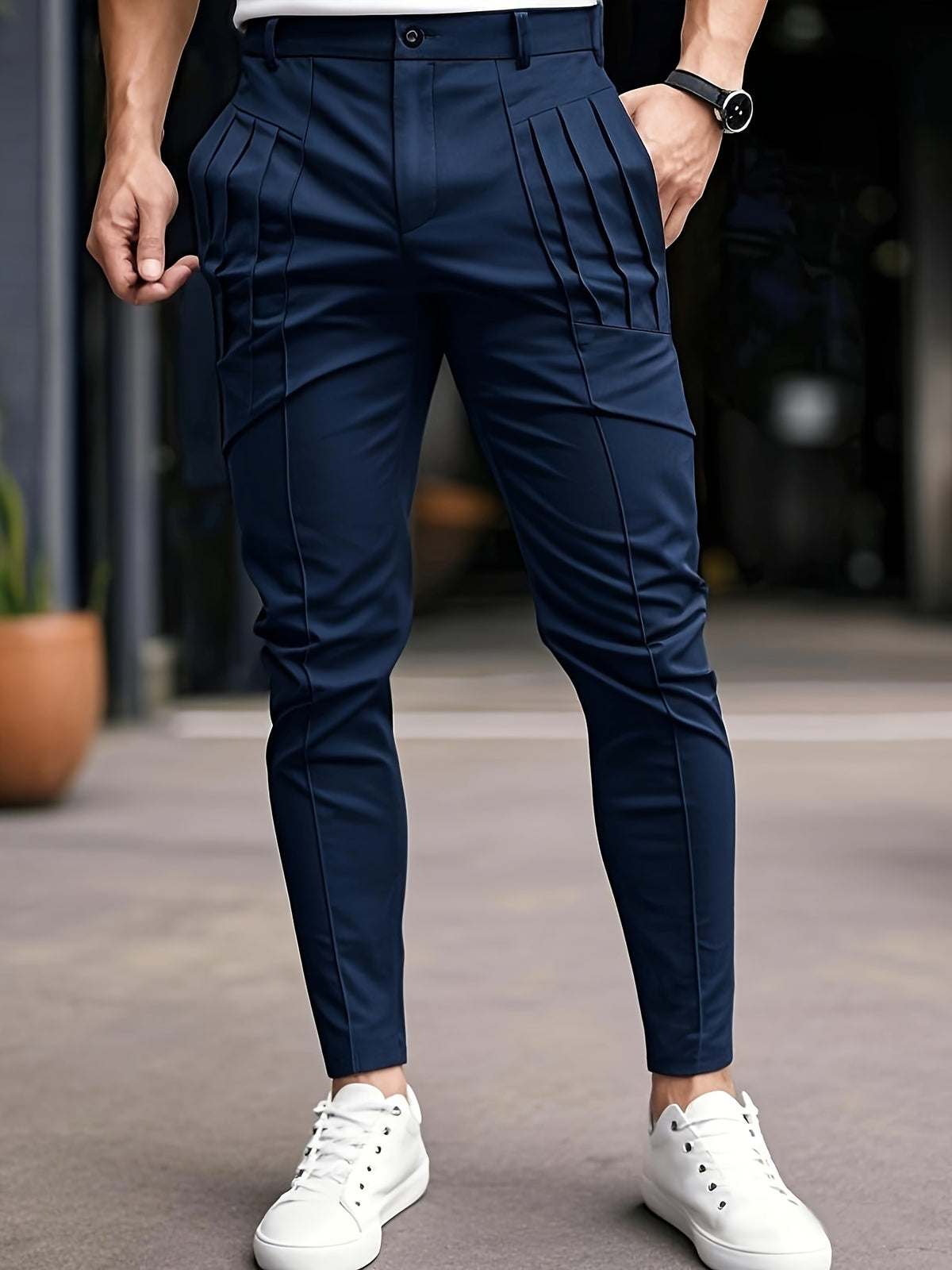 SLIM FIT POLYESTER TROUSERS FOR MEN