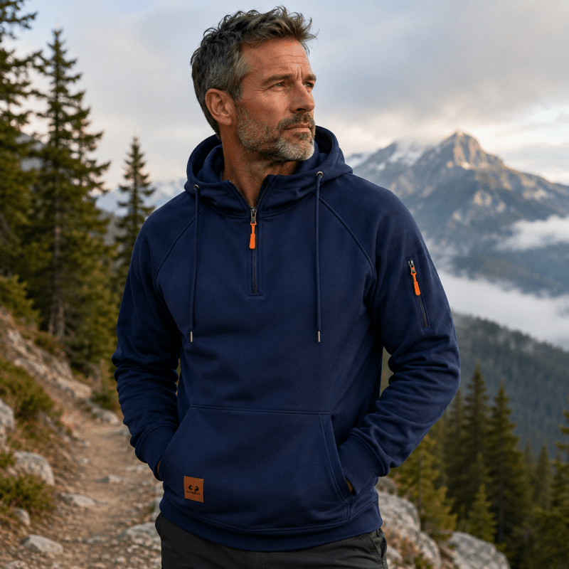 HALF ZIP HOODED SWEATSHIRT FOR MEN