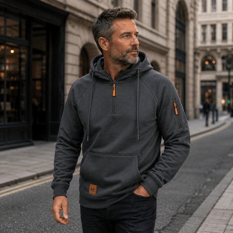 HALF ZIP HOODED SWEATSHIRT FOR MEN