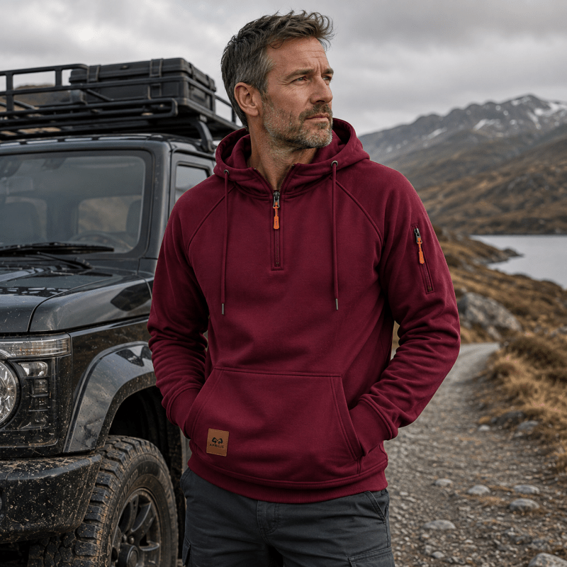 HALF ZIP HOODED SWEATSHIRT FOR MEN