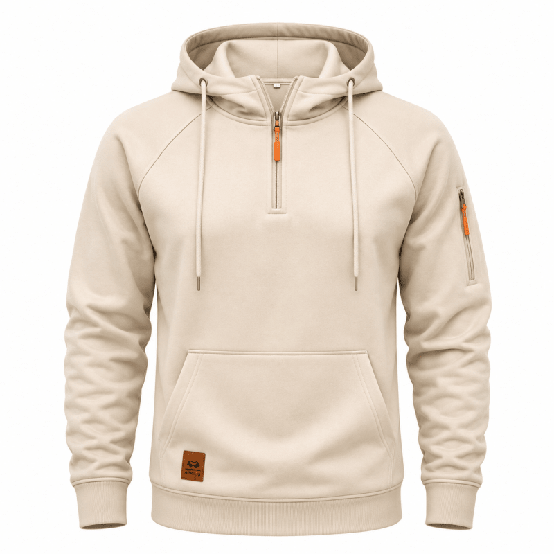 HALF ZIP HOODED SWEATSHIRT FOR MEN