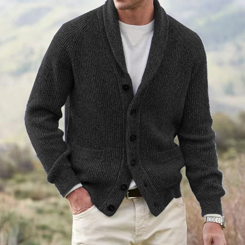 RIBBED SHAWL COLLAR CARDIGAN FOR MEN