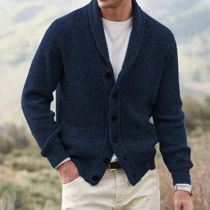 RIBBED SHAWL COLLAR CARDIGAN FOR MEN